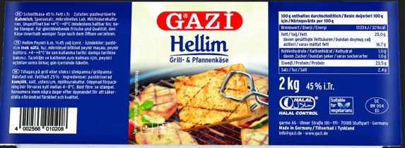 "Gazi"Hellimkäse für Pfanne&Grill(45 %-2Kg/Stange)