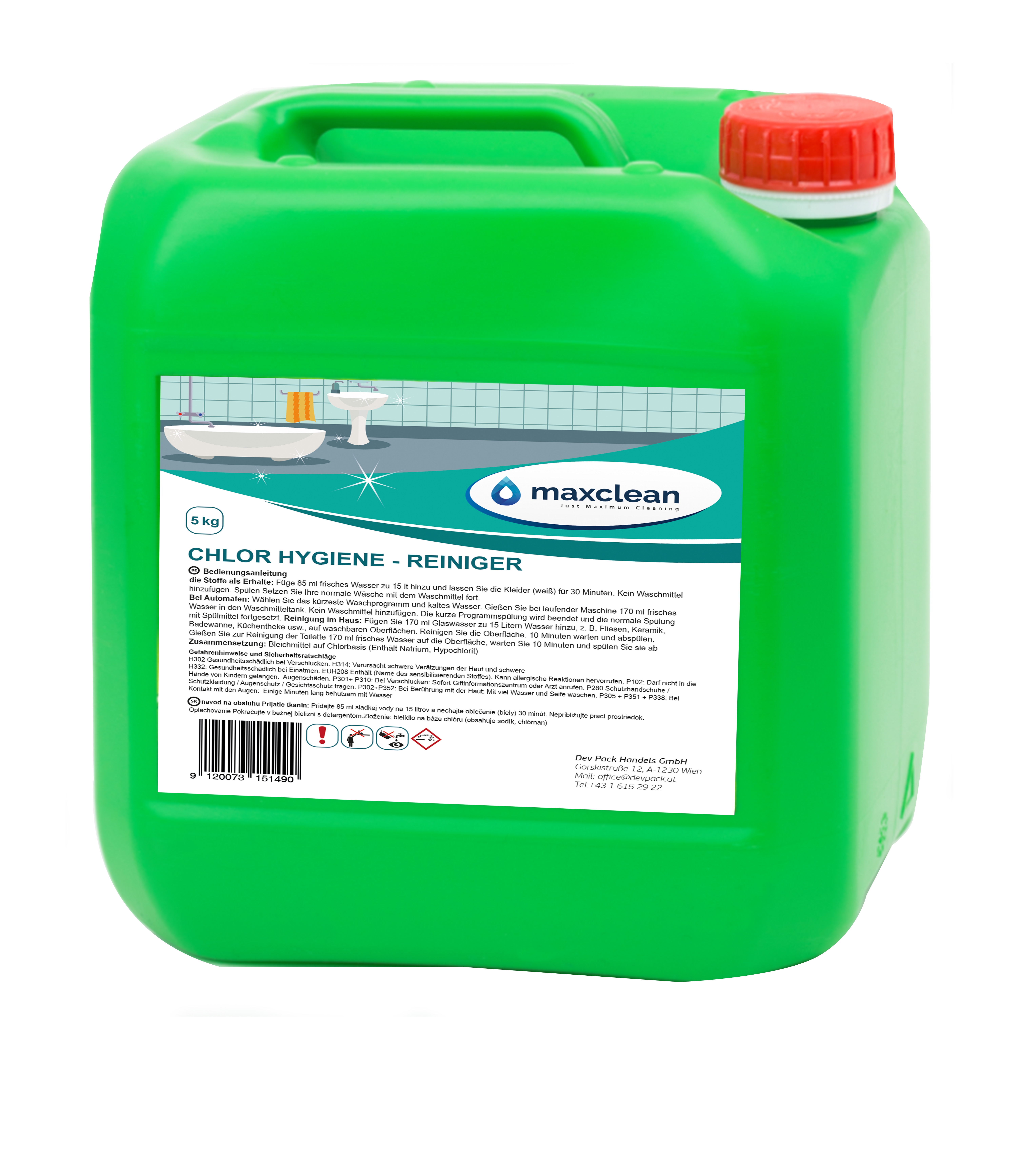 "Maxclean" Chlor Hygiene Reiniger (5 lt/Kanister)