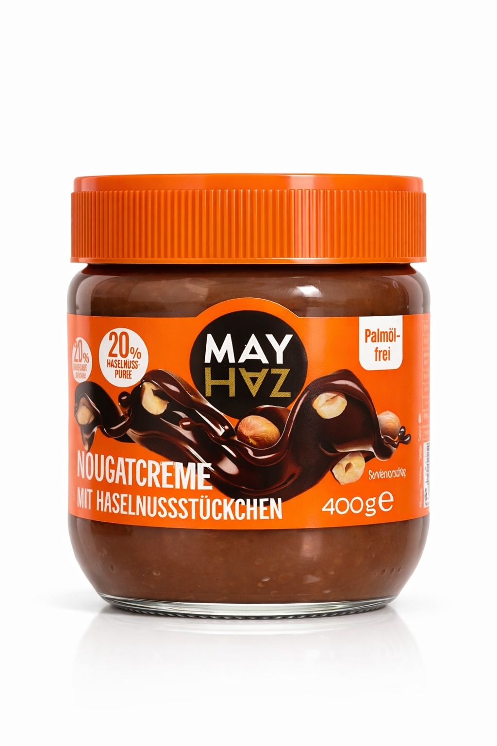 "MAYHAZ"N.Creme m.Haselnussstücke (40% 400 gr/Gl.)