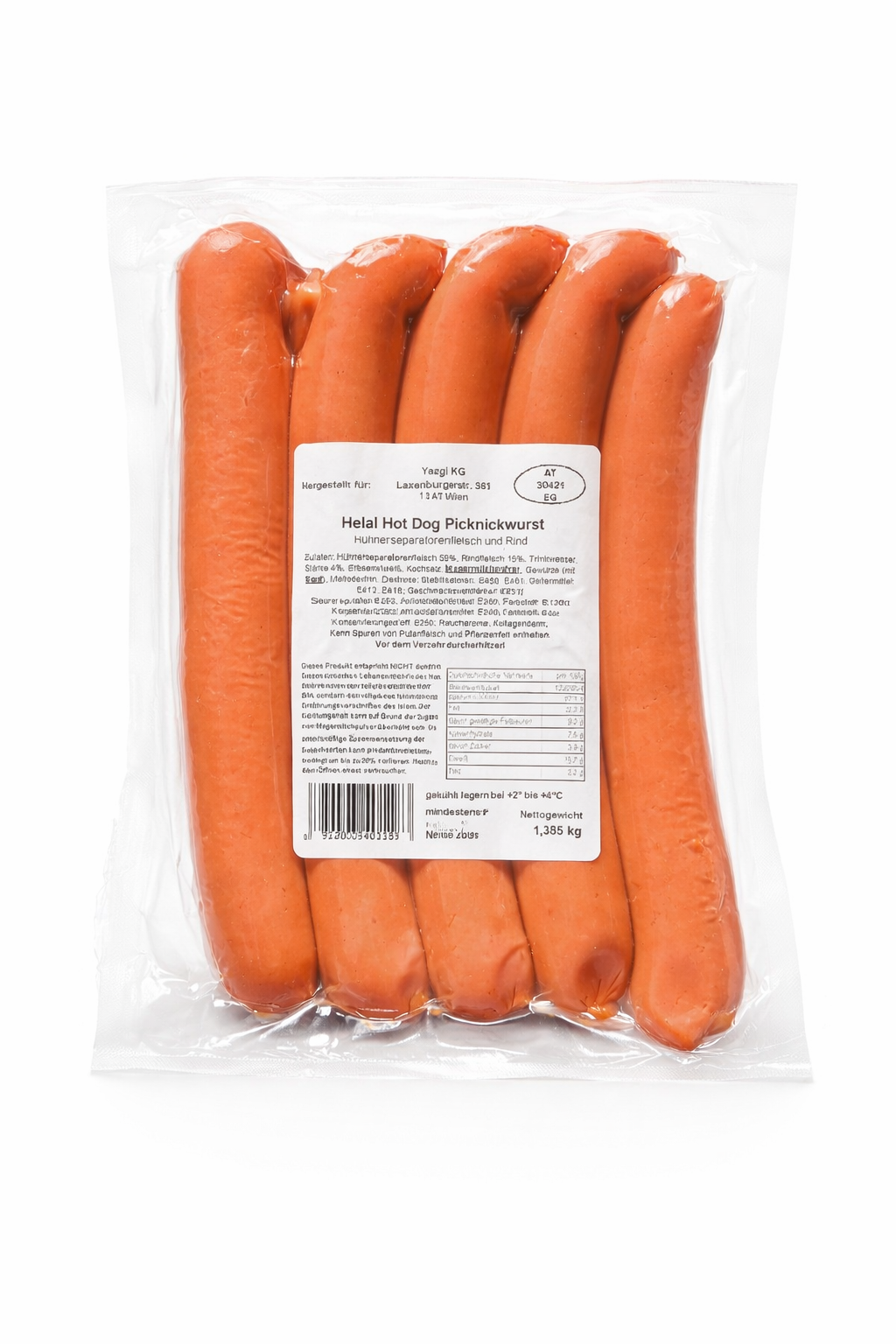 "Nazar" Hot Dog Picknickwurst Rind (ca.1,4kg/Pack)